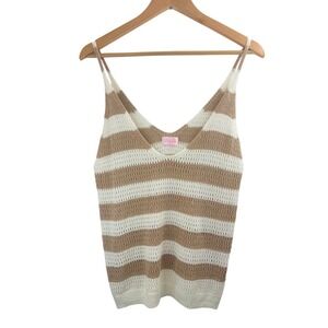 Pink Lily Cream and Tan Striped Knit Tank Top